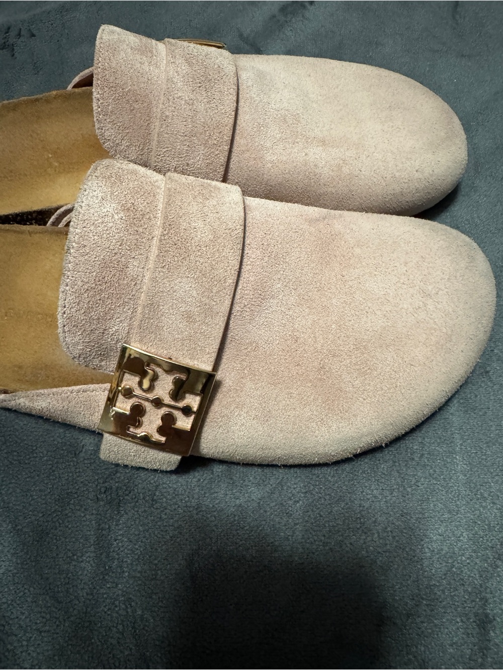 Tory Burch Blush Suede Mule with Gold Logo